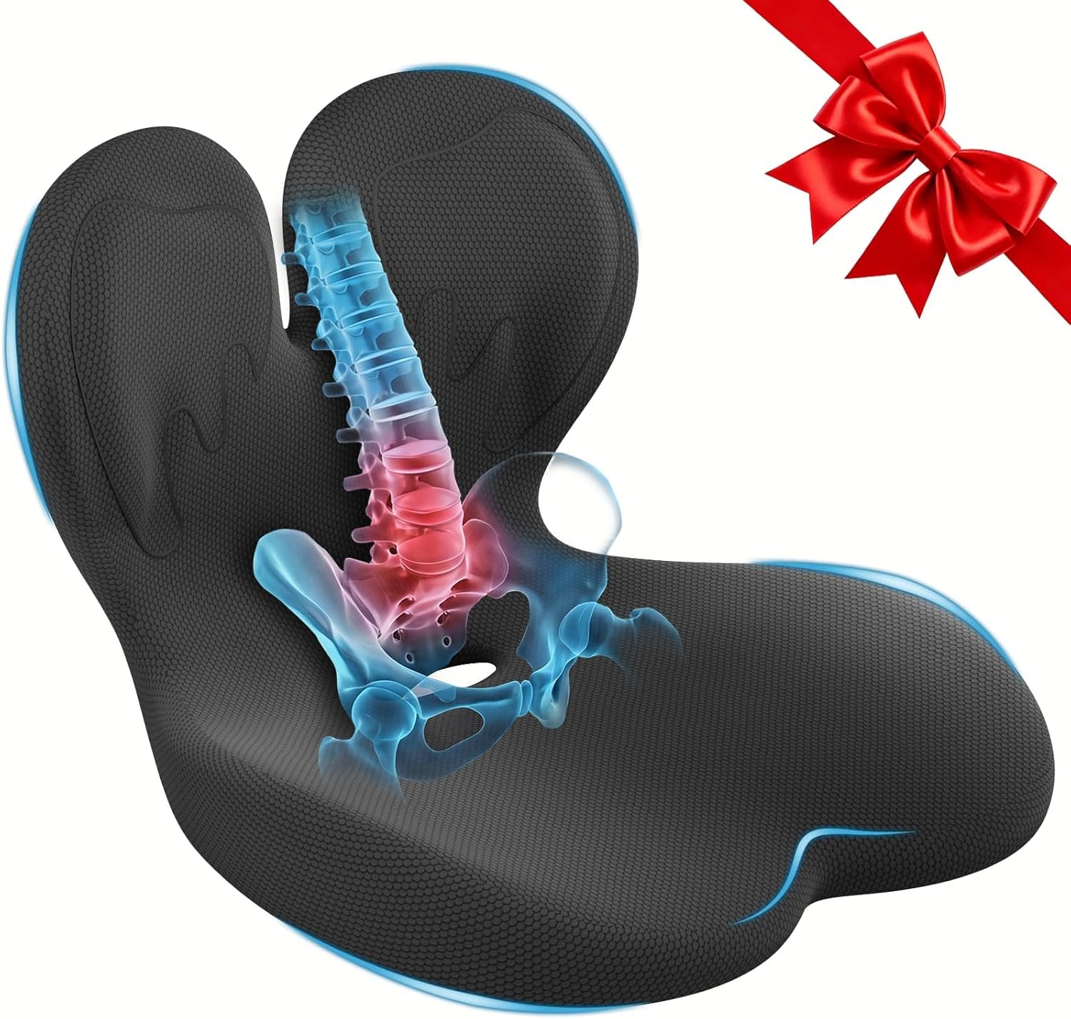 Car Seat Cushion with Lumbar Support for Long Driving Truck/RV, Ergonomic Memory Foam Office Chair Cushion for Sciatica, Tailbone & Lower Back Relief, Ideal Gift for Driver & Office Worker (Embroider)