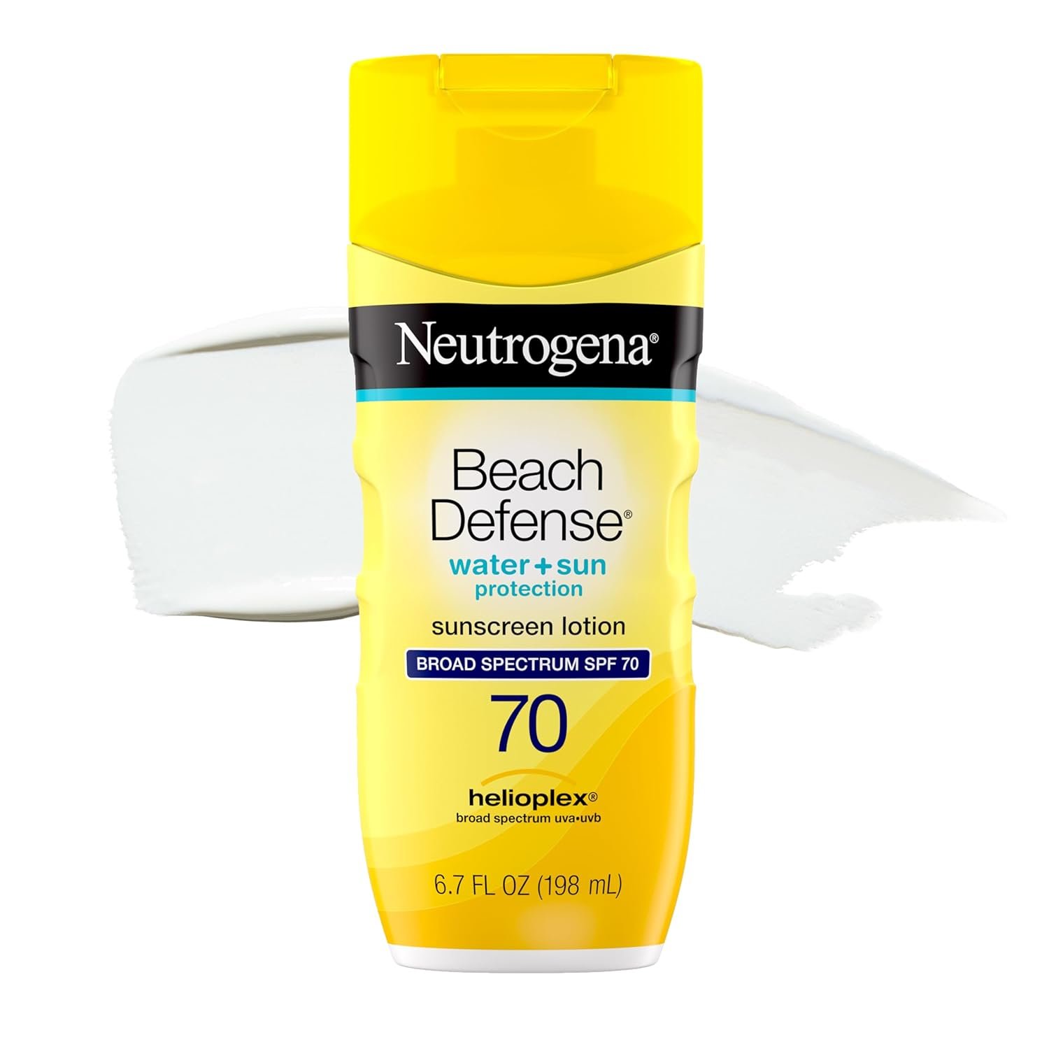 Neutrogena Sunscreen Lotion Beach Defense SPF 70, Face & Body Sunscreen, Broad Spectrum, Fast Absorbing, 6.7 Fl Oz, Water Resistant 80 Min, Oil-Free, Oxybenzone & Octinoxate Free