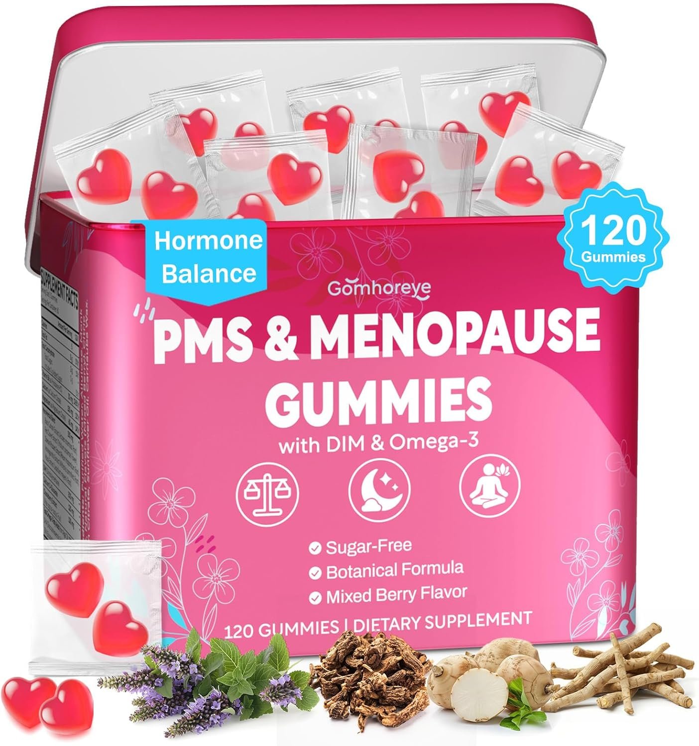 Menopause Supplements for Women, Menopause & PMS Relief Gummies, Hormone Balance Balance Harmony for Women with DIM, B6, Black Cohosh for Hot Flashes, Night Sweats, Mood* Swings, 0 Sugar, 120 Gummies