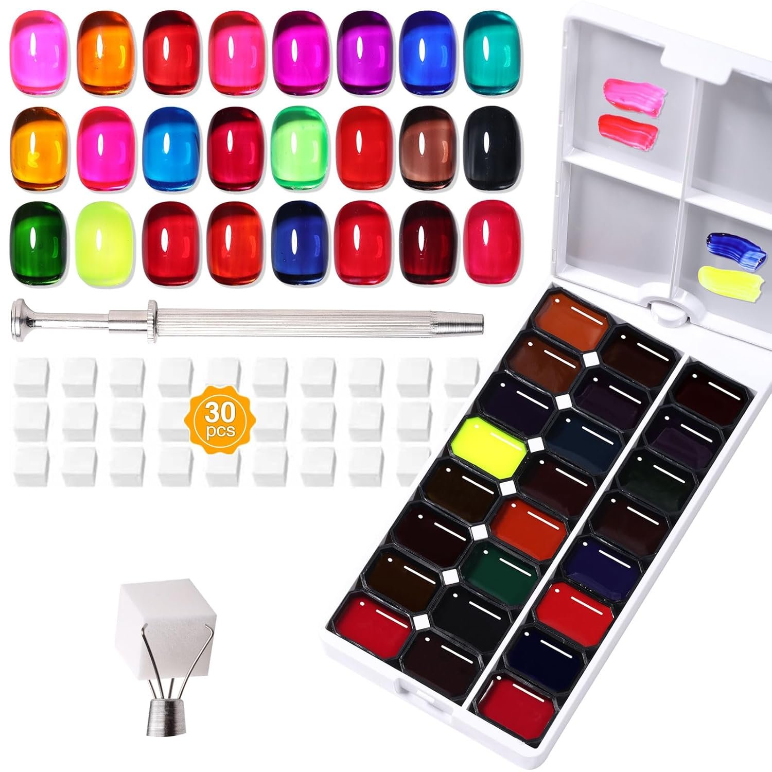 24 Color Patting Nail Gel Polish Kit, Jelly Ombre Painting Gel Palette Transparent Effect Summer Nailswith Sponge Applicators for Blush Blooming Floral Aura French Manicure DIY Nail Art Palette