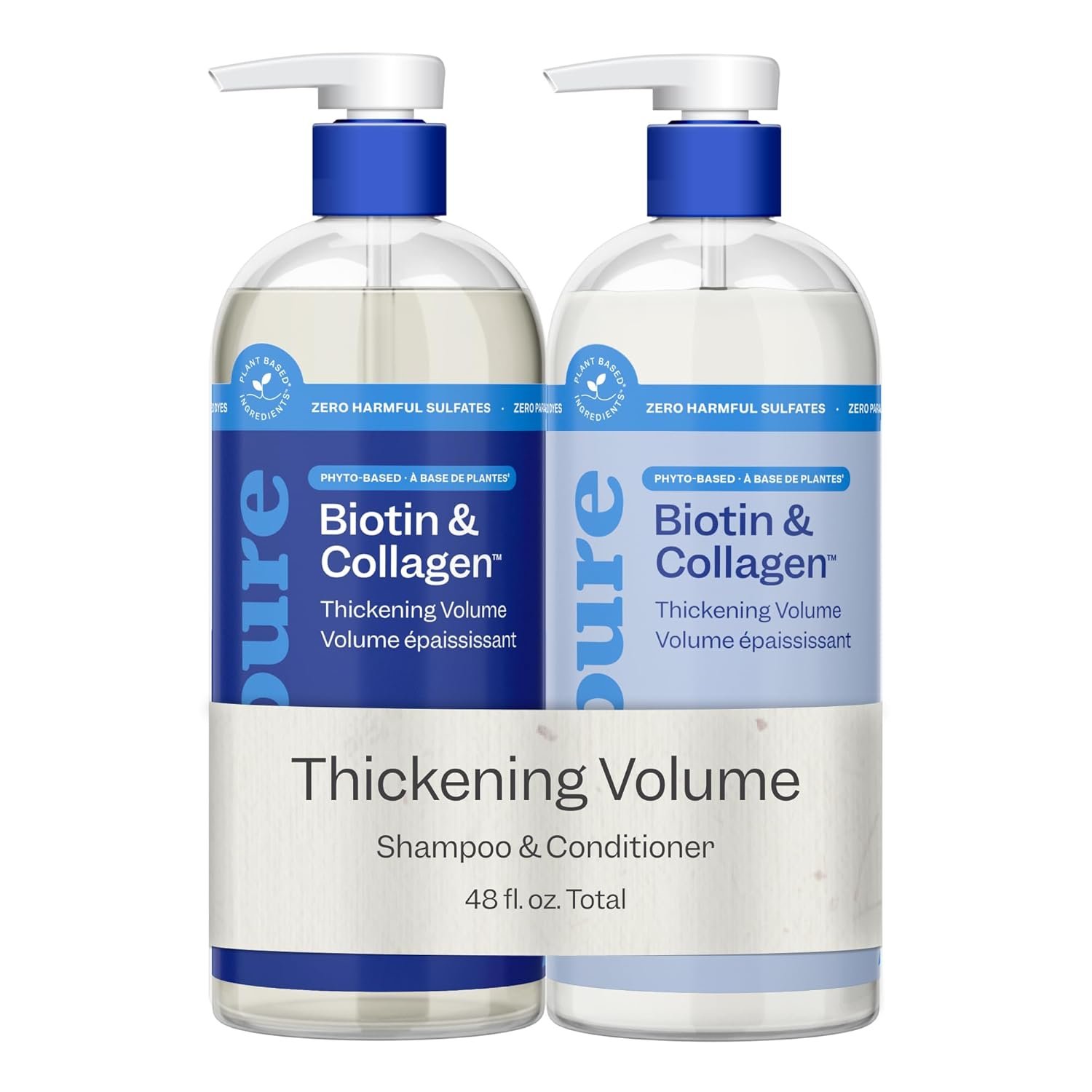 Renpure Biotin & Collagen Shampoo & Conditioner Set, Plant- Based – Nutrient Infused Formulas for Fuller, Thicker Looking Hair – For Fine Hair – Vitamin B7 (Biotin) & Collagen – 24 Fl Oz each, 2 Pack