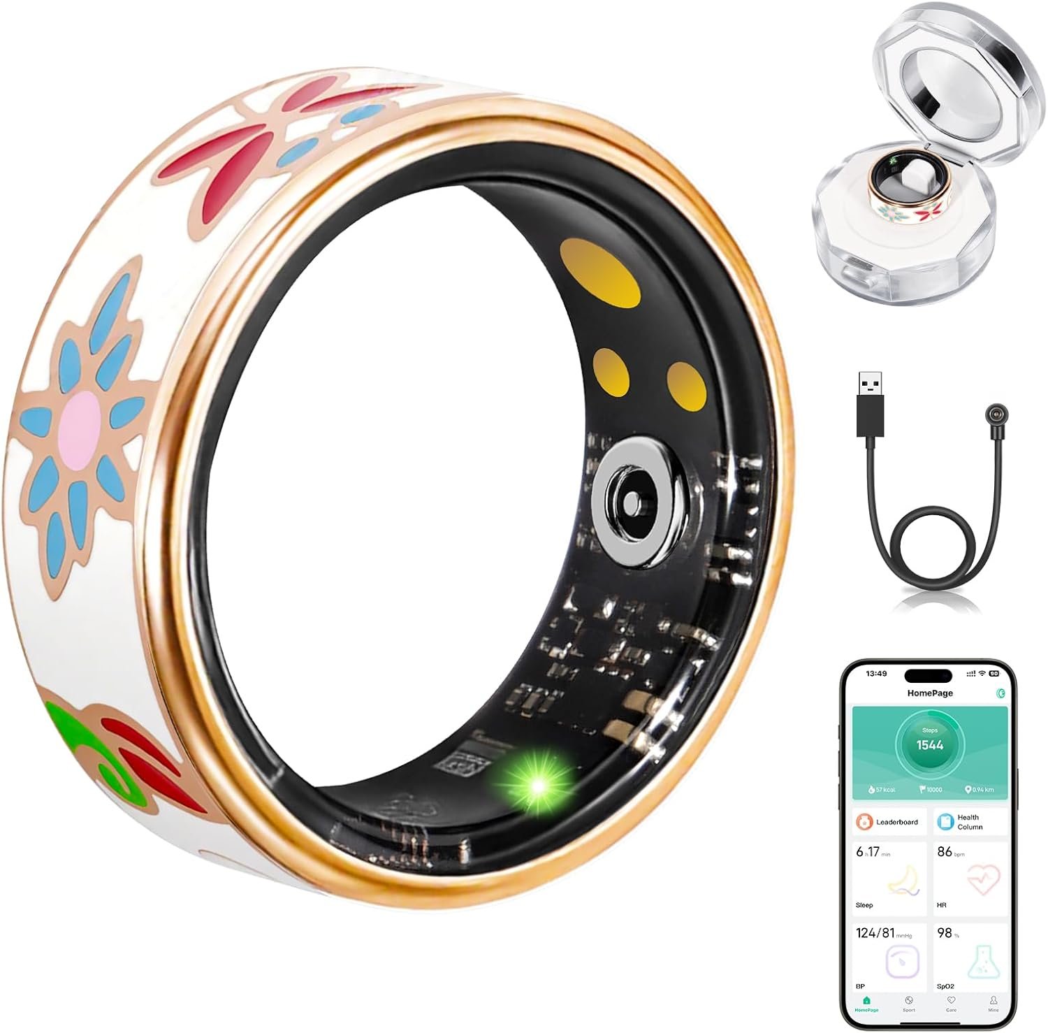 Advanced Smart Ring for Women and Men – IP68 Waterproof Health Tracker Ring with Heart Rate, Step Counting, Sleep Monitoring, No Subscription Fee for iPhone/Android, Enamel Rose Gold 8#