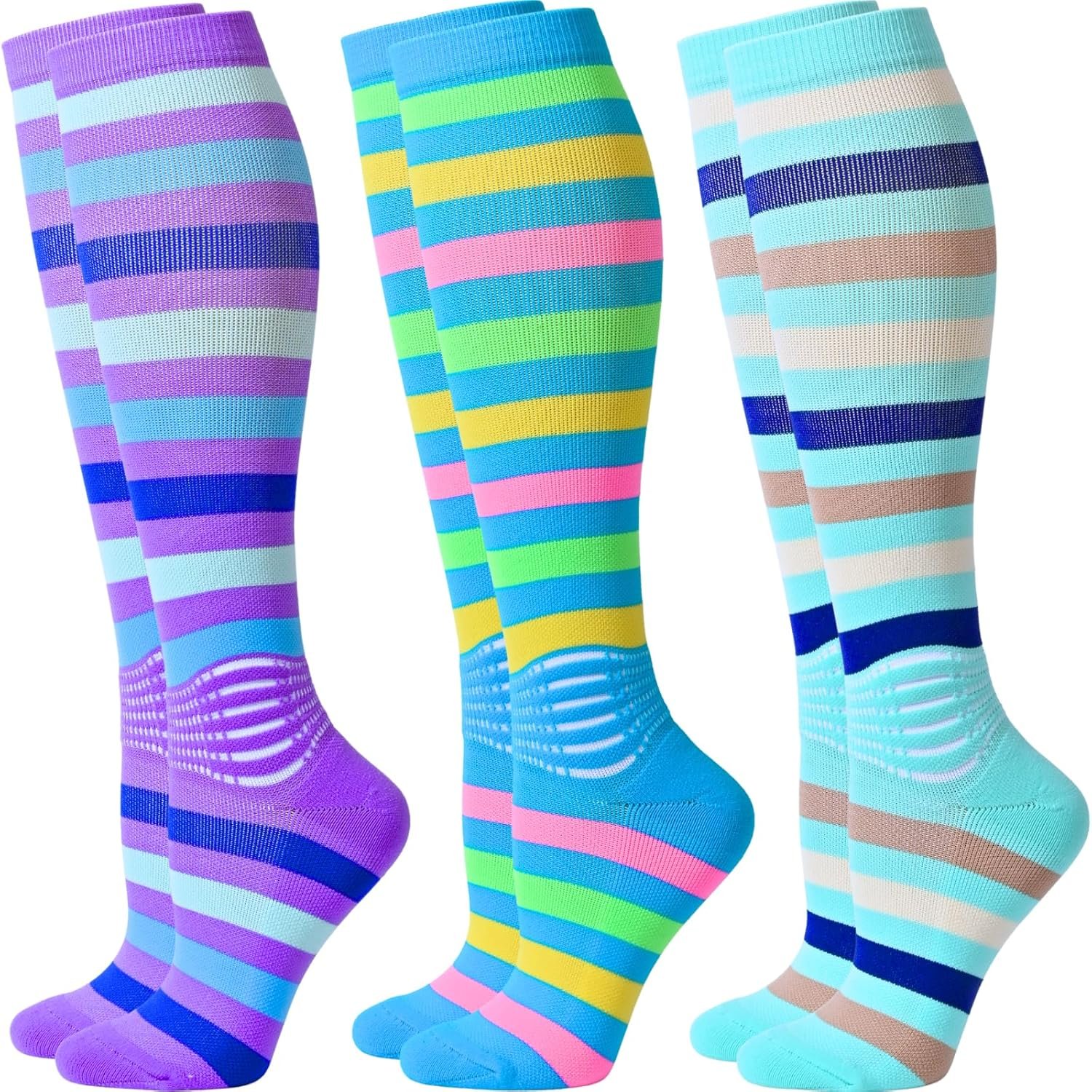IRAMY Compression Socks Women Ankle Support Gradient Compression Wicking Moisture Knee High Socks 3 Packs