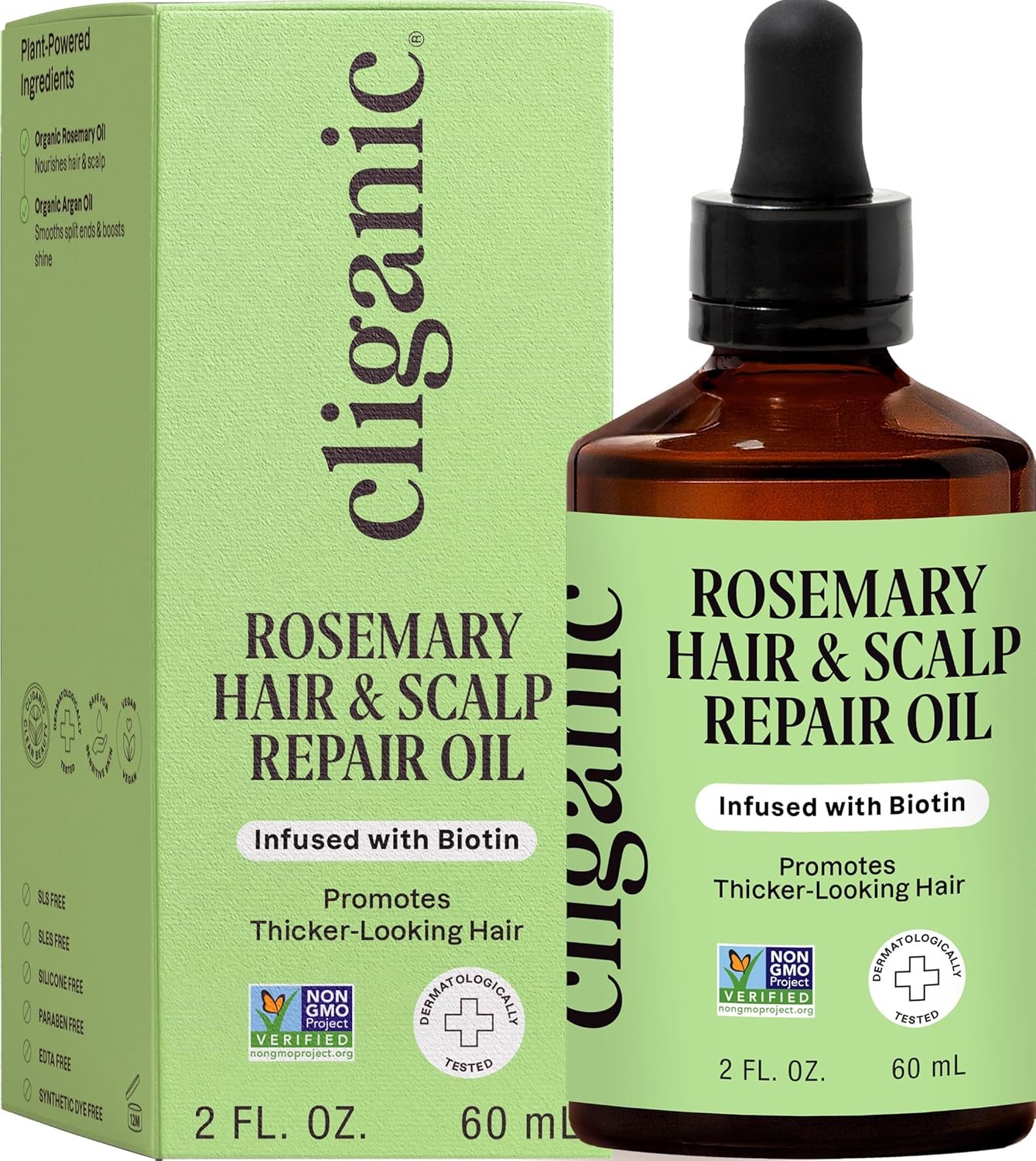 Cliganic Rosemary Hair & Scalp Oil with Biotin & Jojoba With Herbal Organic Ingredients – Serum To Smooth & Soften Frizzy, Damaged Hair, Split Ends & Dry Scalp Promote Fuller-Looking Hair 2 Fl Oz
