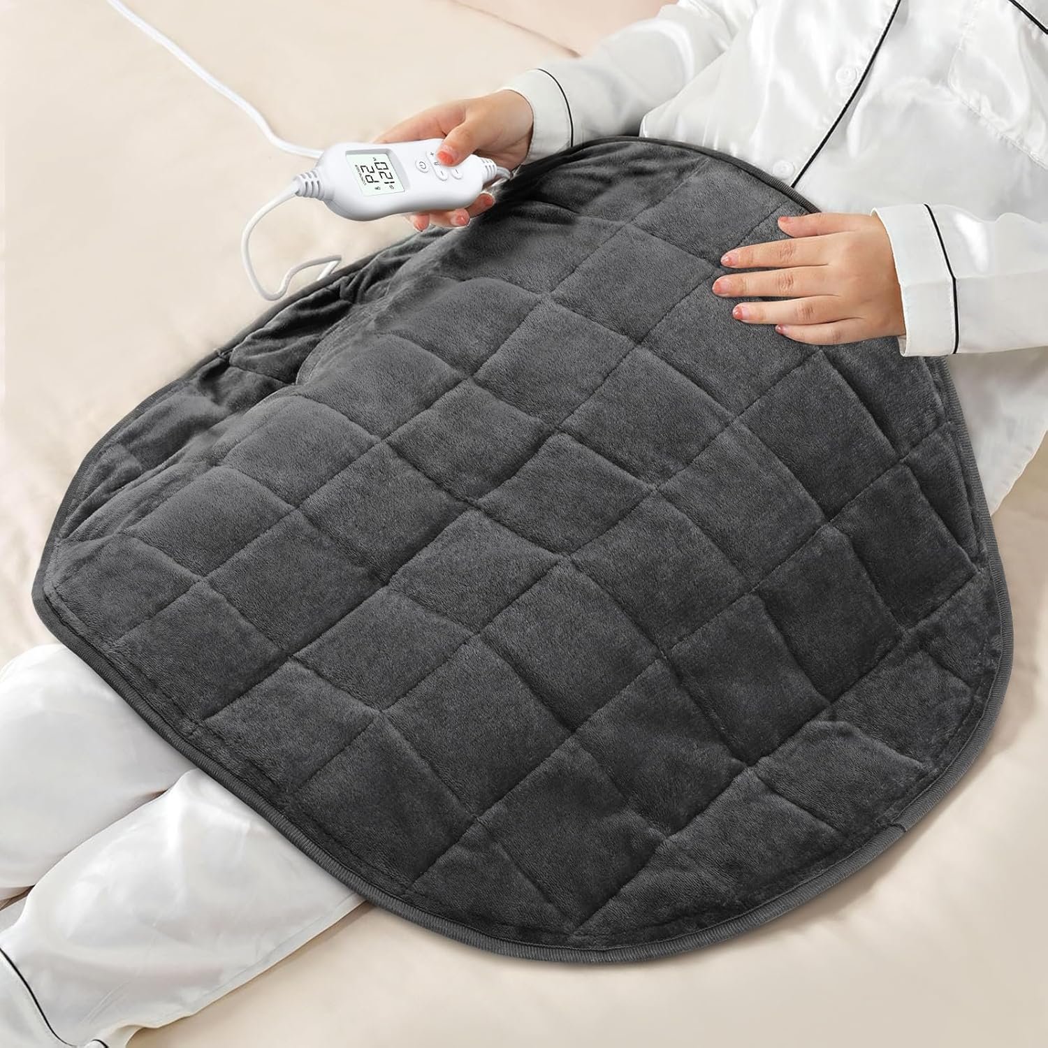 NOWWISH 5lbs Weighted Heating Pad, Small Electric Heated Weighted Blanket with 6 Heat Settings, Timer & Auto Shut-Off, Relief for Period Cramps, Back Pain, Lap, Machine Washable, 29×24 inch, Grey