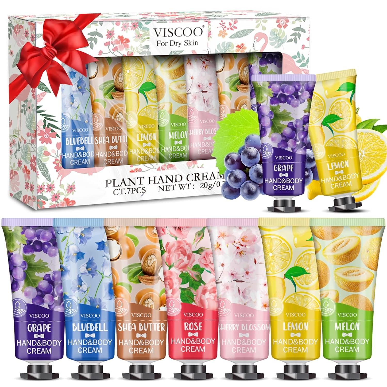 VISCOO 7 Pack Hand Cream Gifts Set for Women, Teacher Appreciation Gift / Graduation Gifts, Moisturizing Mini Hand Lotion Travel Size for Dry Cracked Hands, Birthday Gift