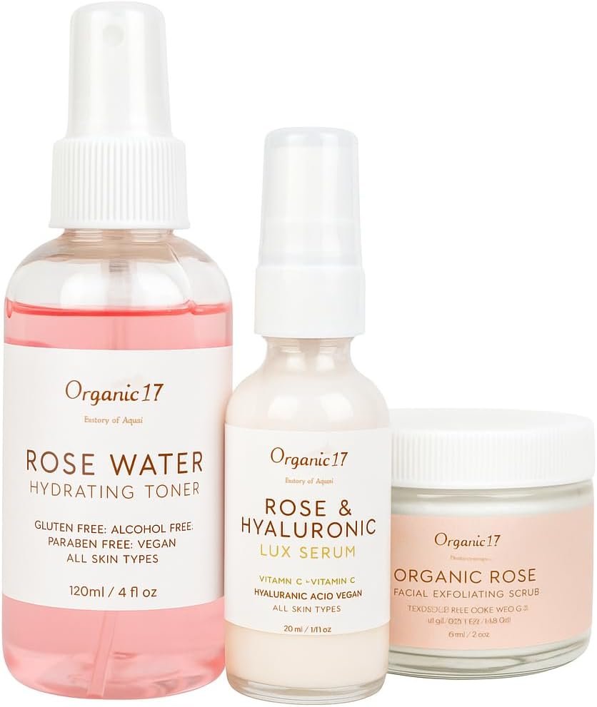 Rose Collection Skincare Gift Bundle – Hydrating, Brightening & Exfoliating Skincare Set for Radiant, Smooth Skin