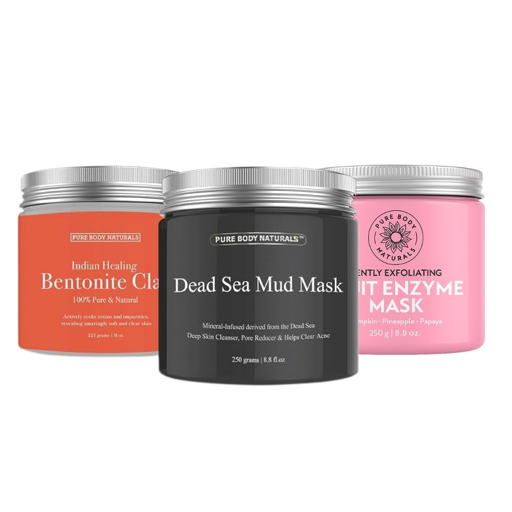 Face Mask Gift Set for Women – 3-Pc Spa Clay & Mud Mask Kit | Bentonite, Dead Sea mud & fruit enzyme trio; self-care skincare for radiant, glowing skin
