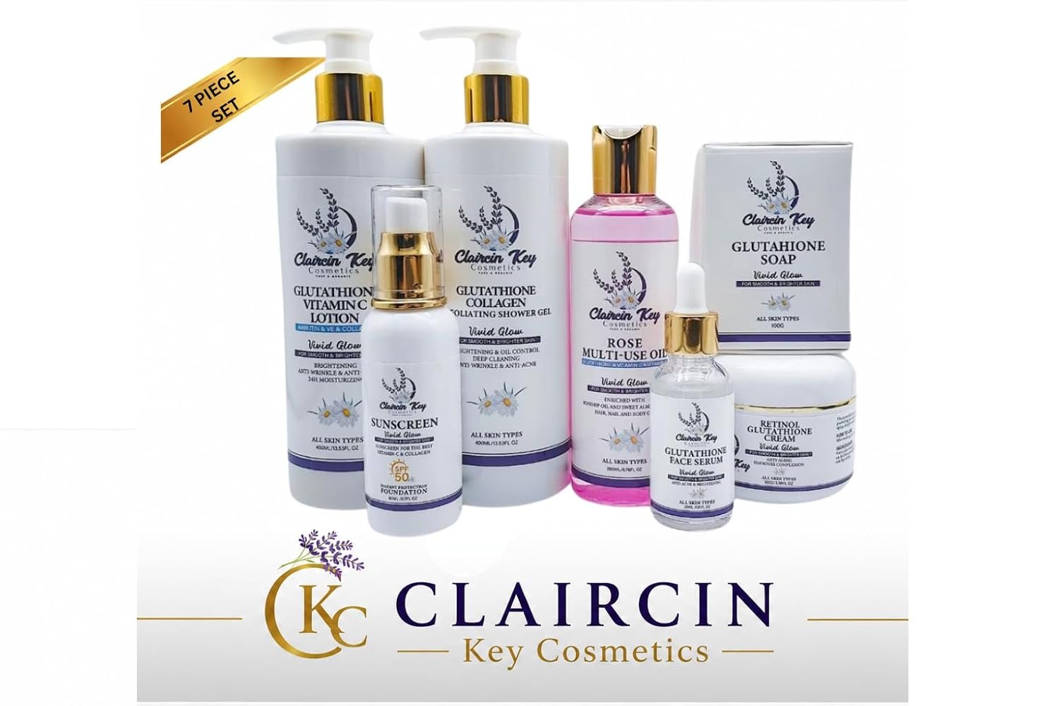7-Piece Glow Skin Care Set – Complete Hydrating & Radiance Routine with Vitamin C, Collagen & Rose Oil for Smooth, Soft, Even-Looking Skin – Body & Face Care System.