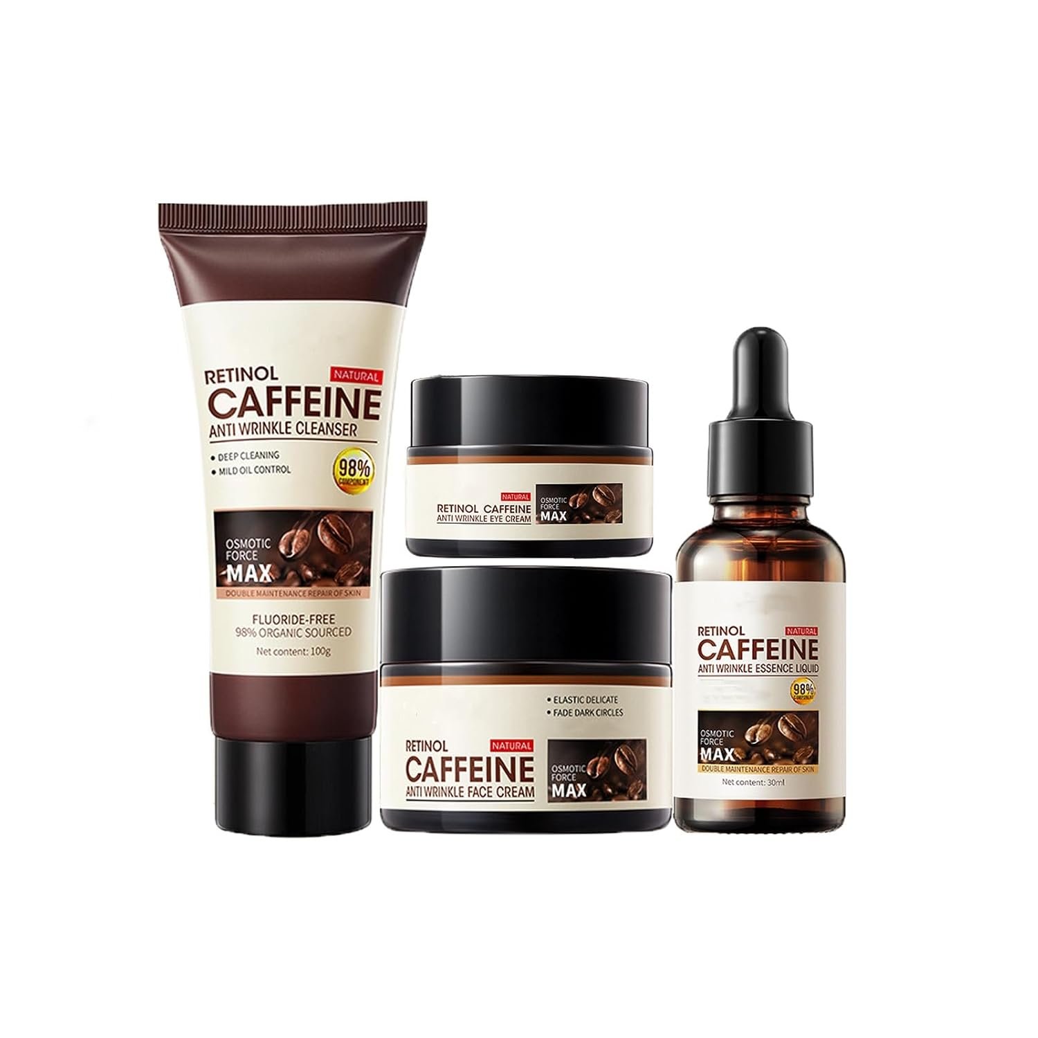 Skincare Gift Set for Women Girls, Retinol Caffeine Skin Care Set with Facial Cleanser, Face Serum, Face Cream, Eye Cream, Anti-Aging Facial Skin Care Routine Kit for Hydrating & Firming Skin