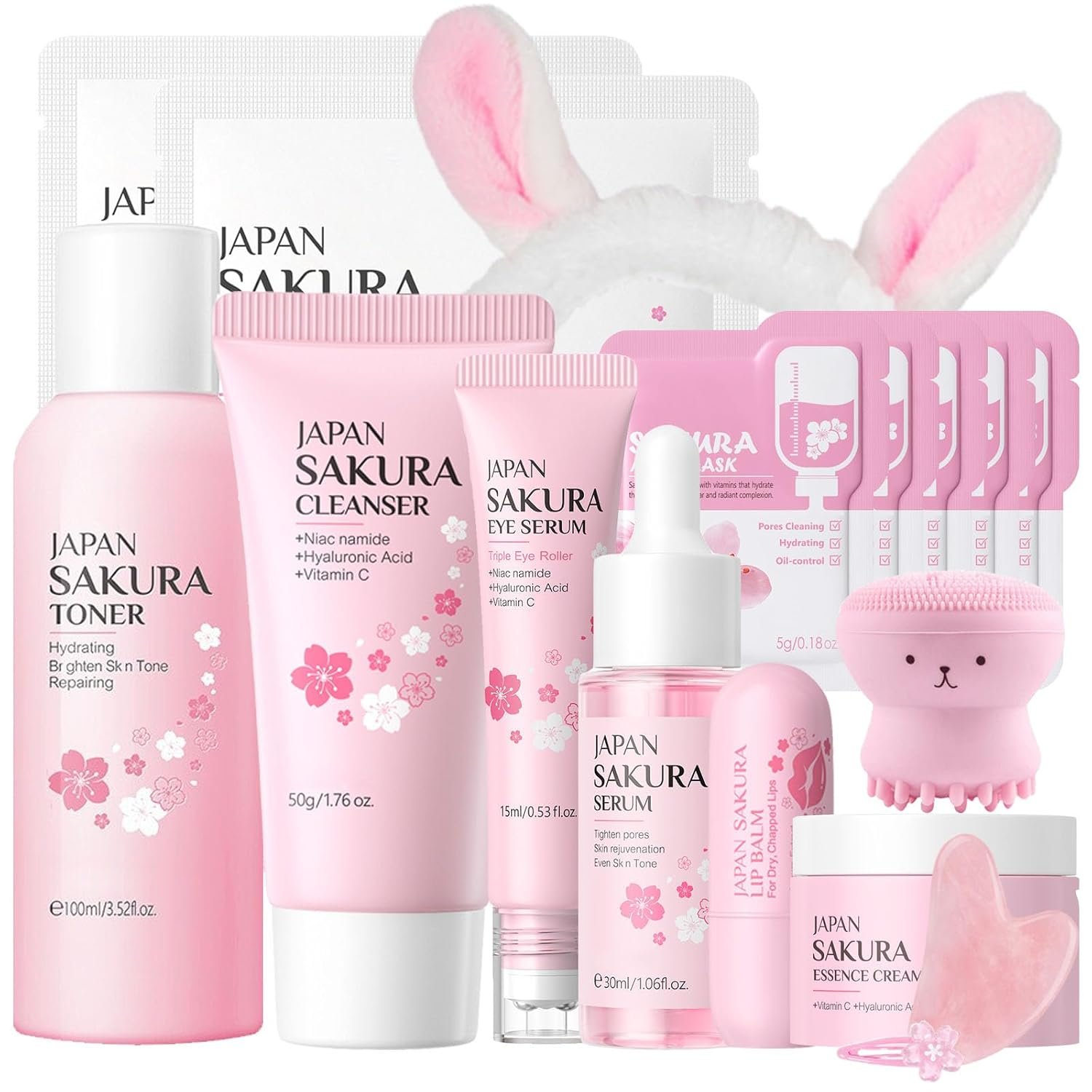 INSEEK Sakura Skin Care Set, Skincare Gifts For Women Teen Girls, Sakura Extract Complete Skincare Routine Set for Clean, Deep Moisturizing Feel, Soft Smooth-Looking Skin