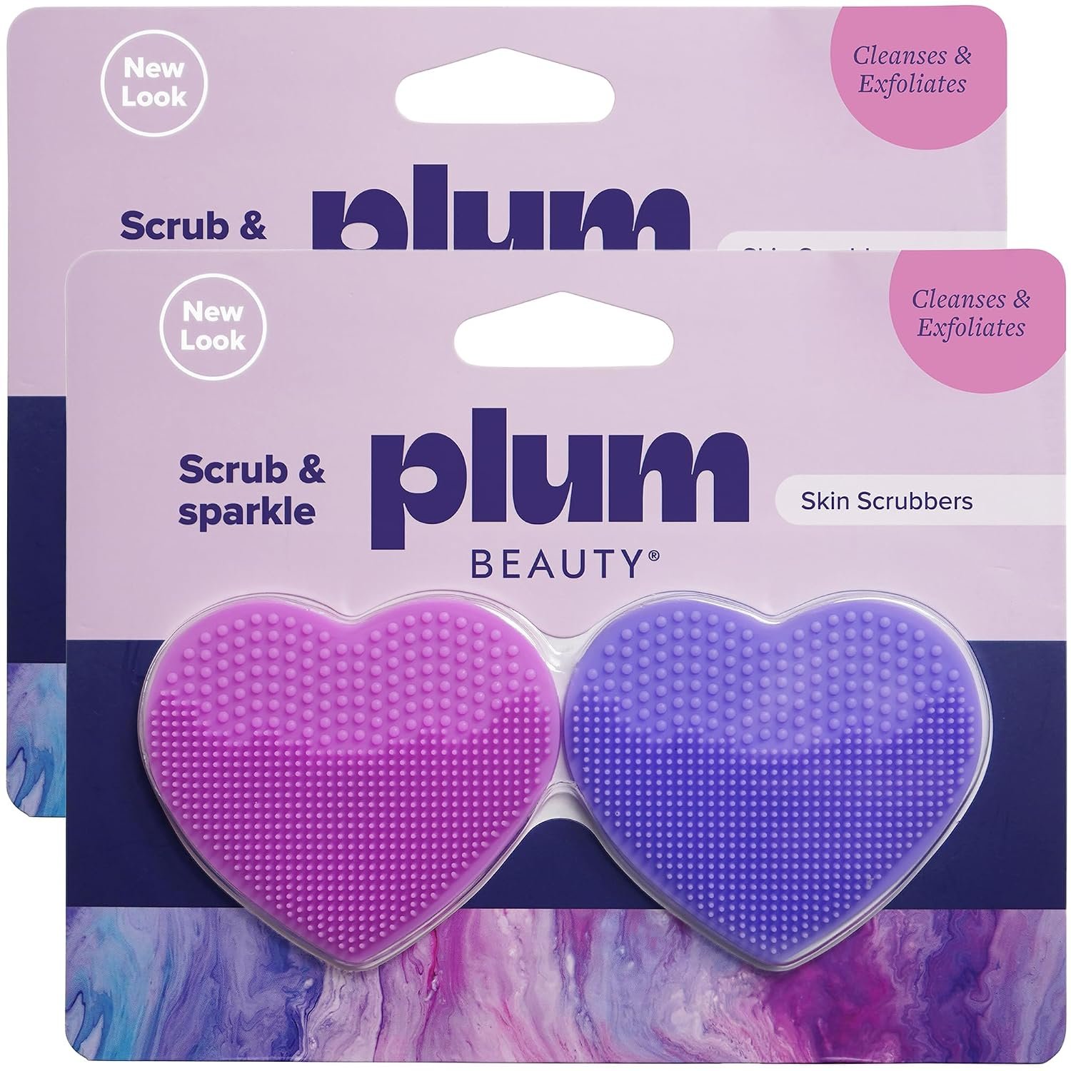Plum Beauty Skin Scrubbers for Face, Hearts 2-Pack (4 Count) – Gently Cleanse, Exfoliate, and Massage, Self-Care Gifts for Women