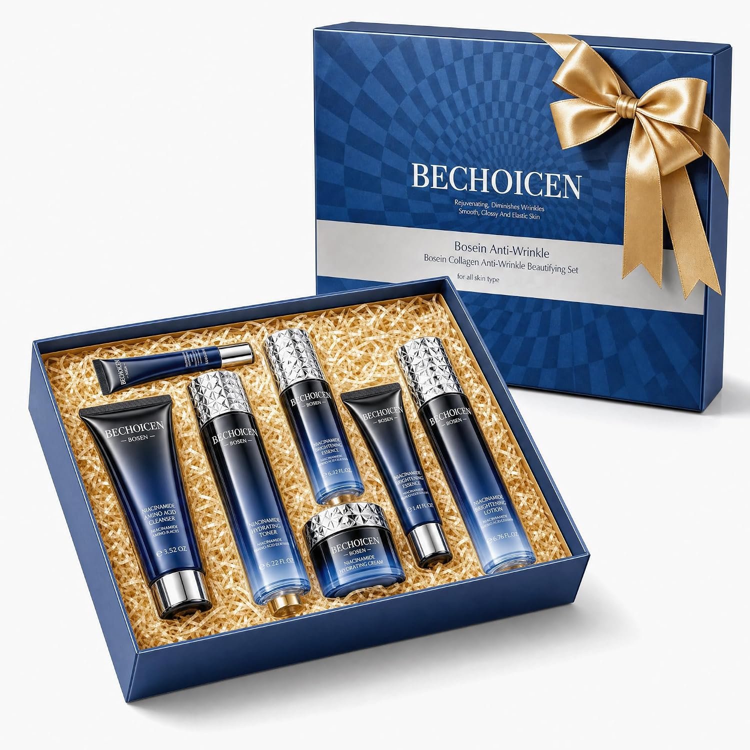 Face Care Set for Women, 7 Piece Anti Aging Skin Care Routine Gift Set with Cleanser, Toner, Serum, Lotion, Face Cream, Eye Cream and Sleep Mask, Hydrating Skincare Gift Box for Her